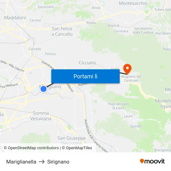 Mariglianella to Sirignano map