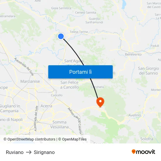 Ruviano to Sirignano map