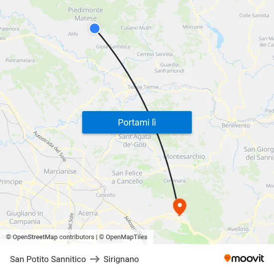San Potito Sannitico to Sirignano map