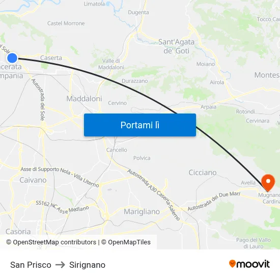 San Prisco to Sirignano map