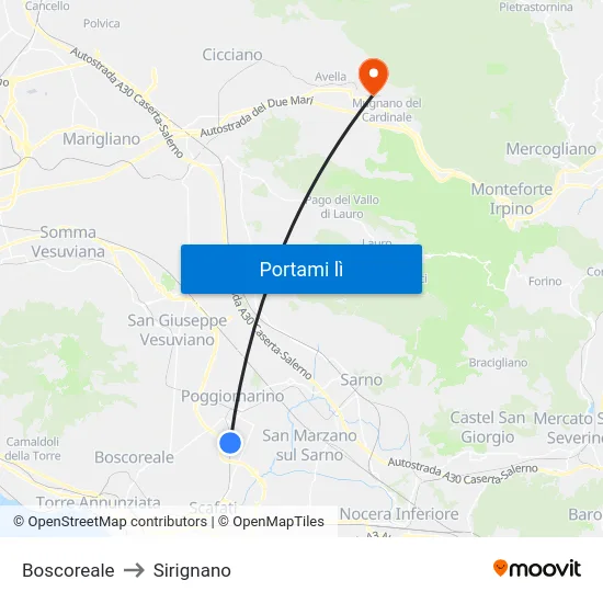 Boscoreale to Sirignano map