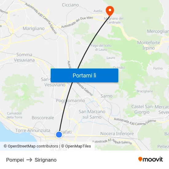 Pompei to Sirignano map