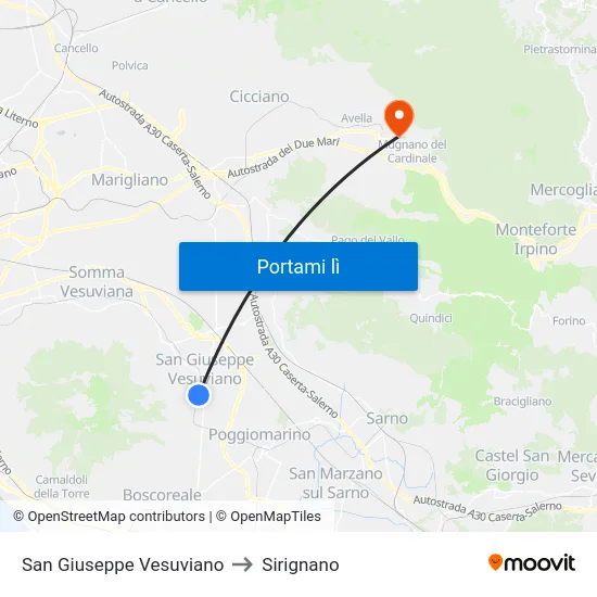San Giuseppe Vesuviano to Sirignano map