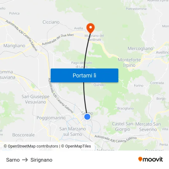 Sarno to Sirignano map
