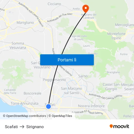 Scafati to Sirignano map