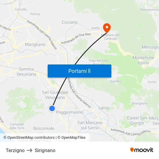 Terzigno to Sirignano map