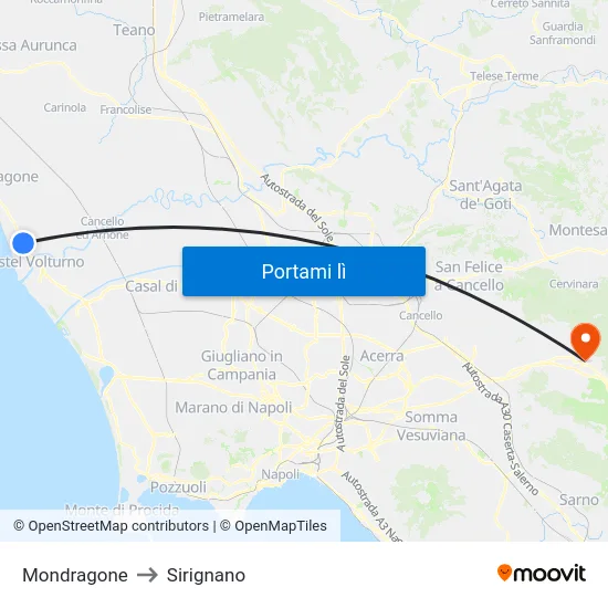 Mondragone to Sirignano map
