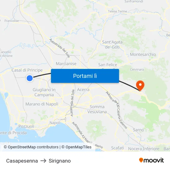 Casapesenna to Sirignano map