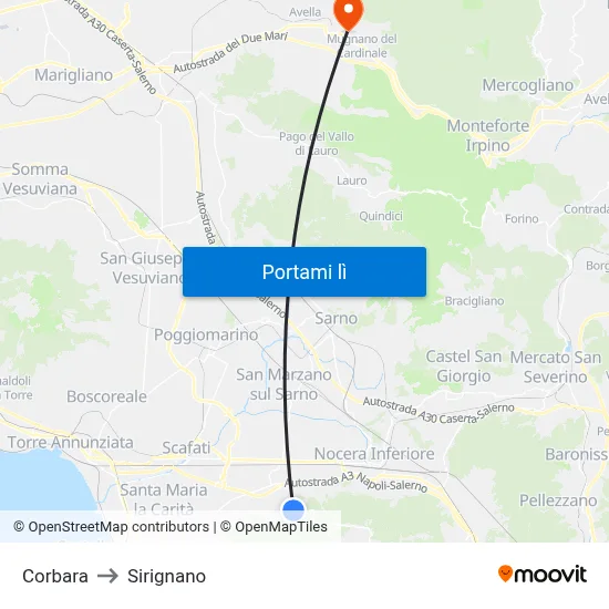 Corbara to Sirignano map