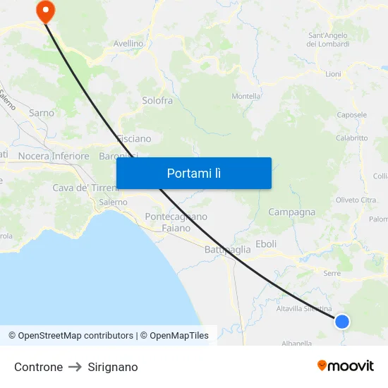 Controne to Sirignano map
