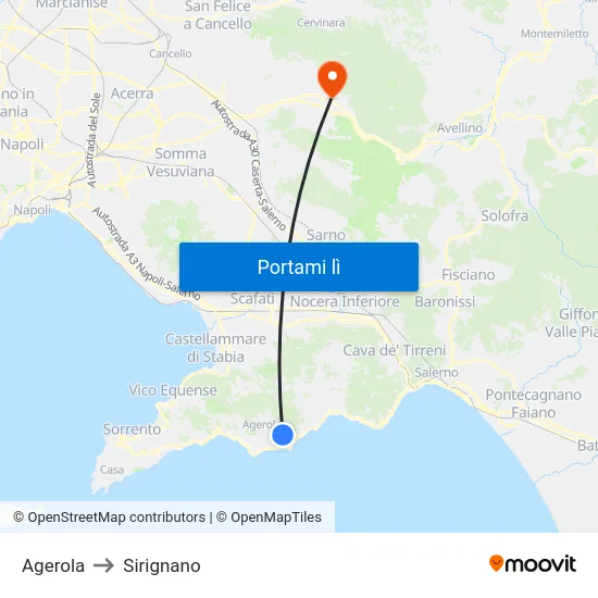 Agerola to Sirignano map