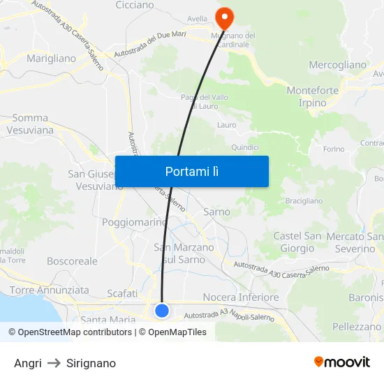 Angri to Sirignano map