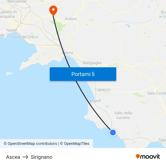 Ascea to Sirignano map