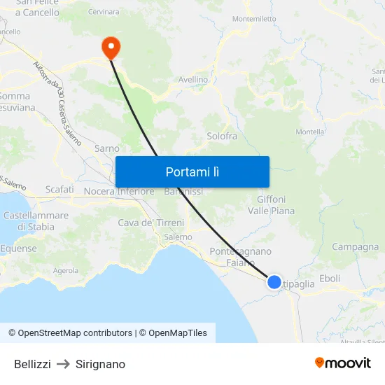 Bellizzi to Sirignano map