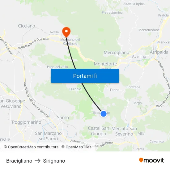 Bracigliano to Sirignano map