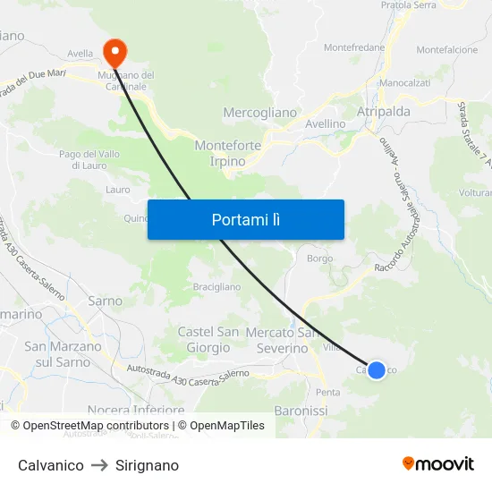 Calvanico to Sirignano map