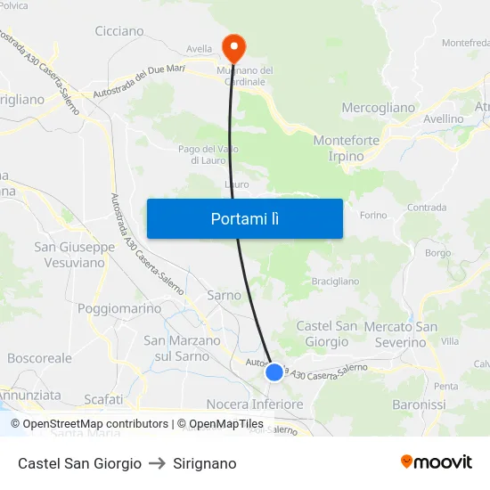 Castel San Giorgio to Sirignano map
