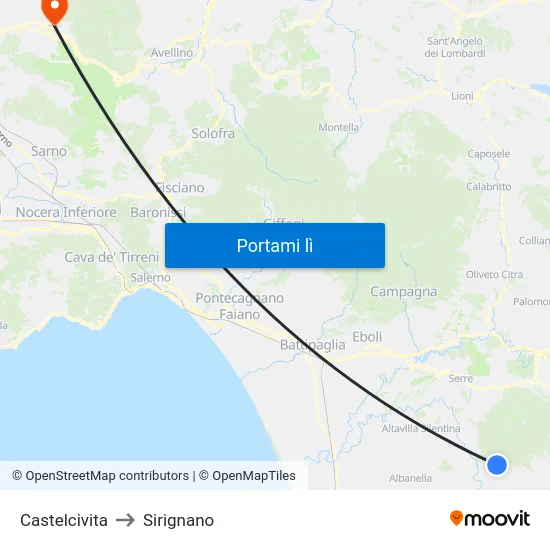 Castelcivita to Sirignano map