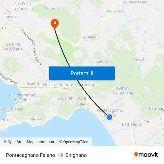 Pontecagnano Faiano to Sirignano map