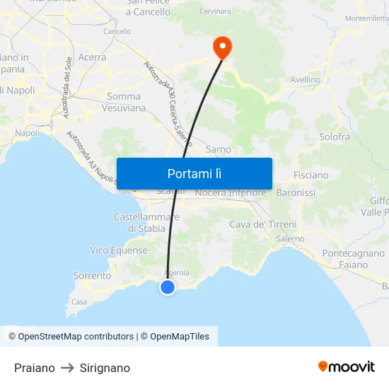 Praiano to Sirignano map