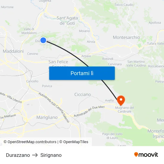 Durazzano to Sirignano map