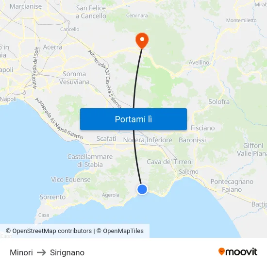 Minori to Sirignano map