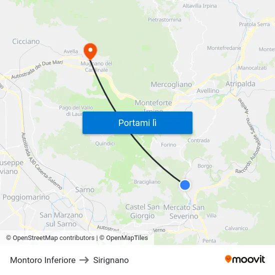 Montoro Inferiore to Sirignano map