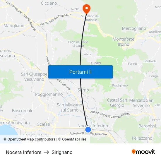 Nocera Inferiore to Sirignano map