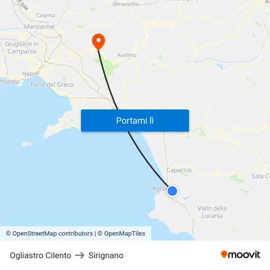 Ogliastro Cilento to Sirignano map