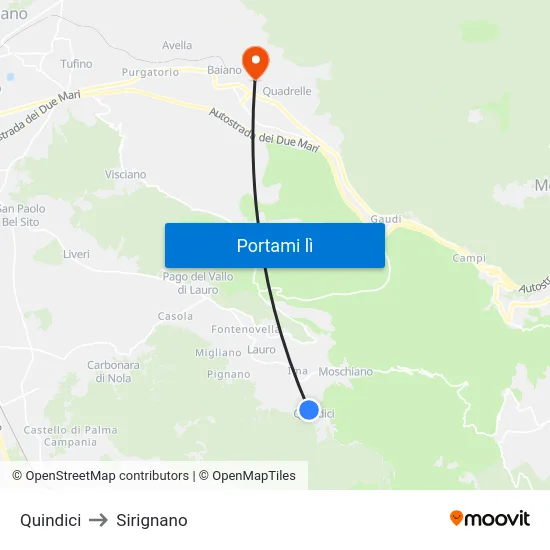 Quindici to Sirignano map
