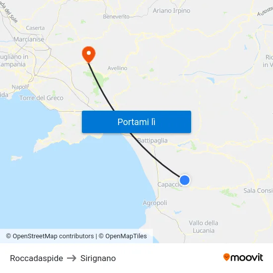 Roccadaspide to Sirignano map
