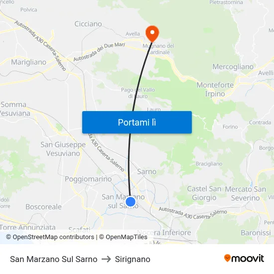 San Marzano Sul Sarno to Sirignano map