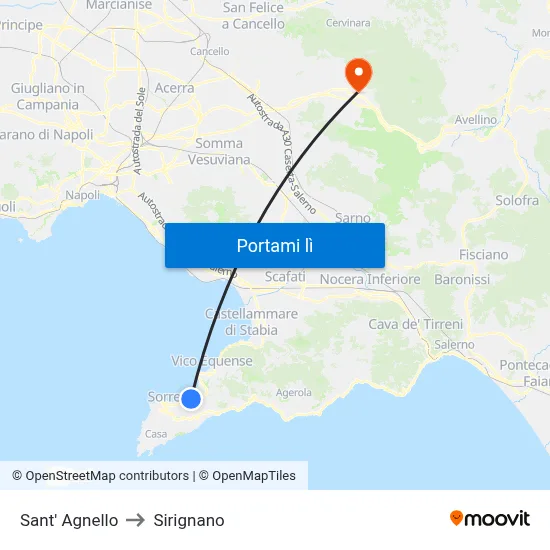 Sant' Agnello to Sirignano map