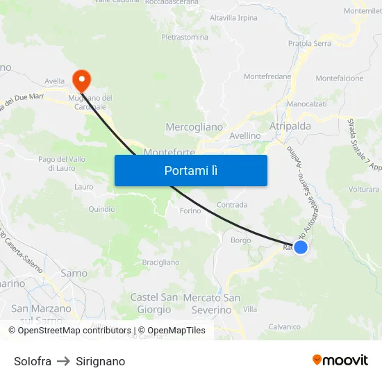 Solofra to Sirignano map