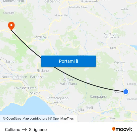 Colliano to Sirignano map