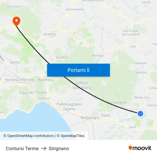 Contursi Terme to Sirignano map