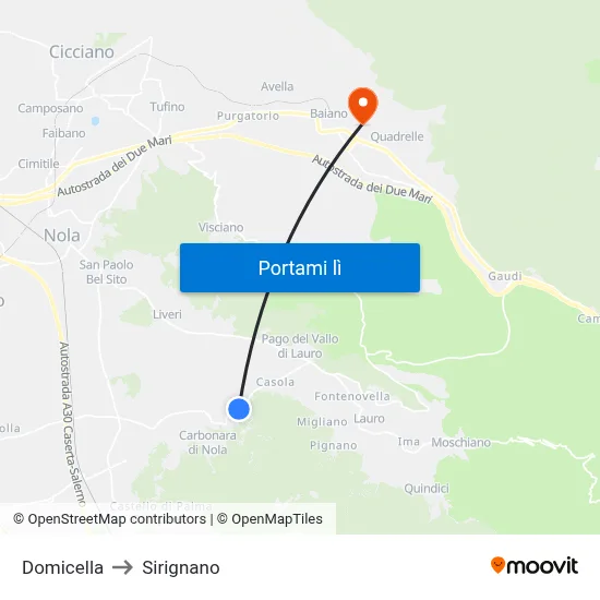 Domicella to Sirignano map
