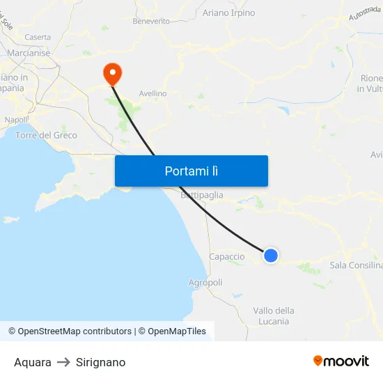 Aquara to Sirignano map
