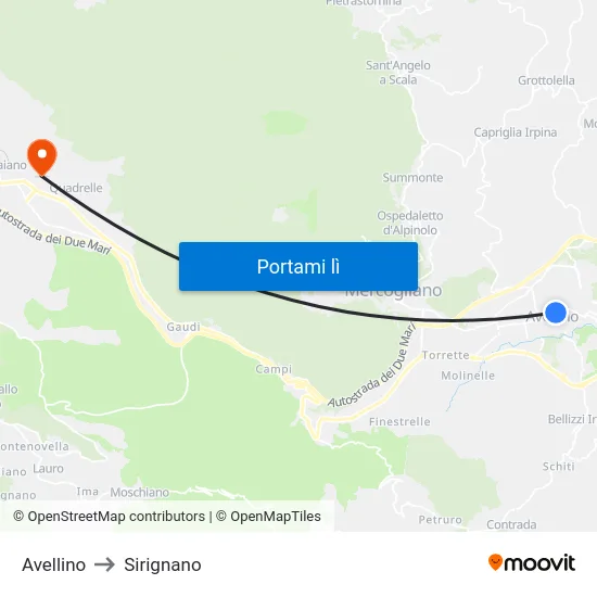 Avellino to Sirignano map