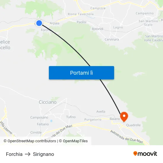 Forchia to Sirignano map
