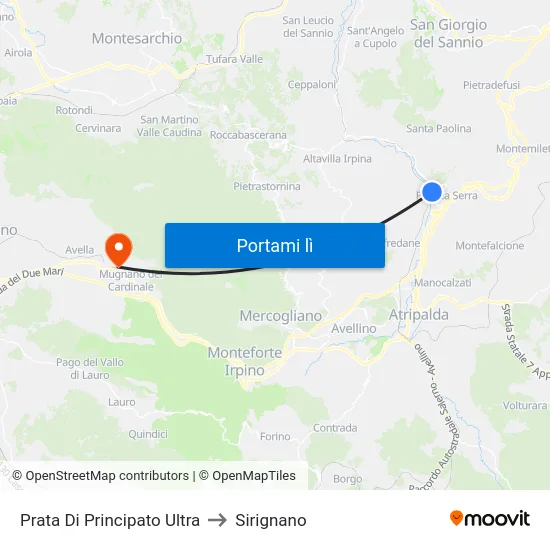 Prata Di Principato Ultra to Sirignano map