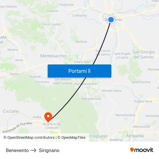 Benevento to Sirignano map