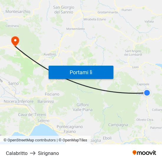 Calabritto to Sirignano map