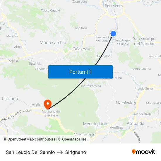 San Leucio Del Sannio to Sirignano map