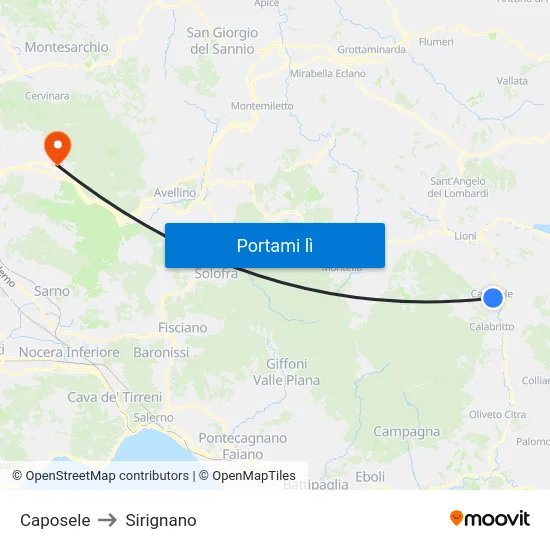 Caposele to Sirignano map
