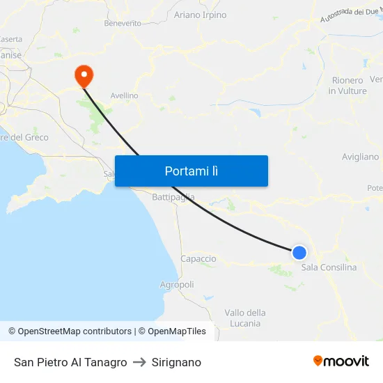 San Pietro Al Tanagro to Sirignano map