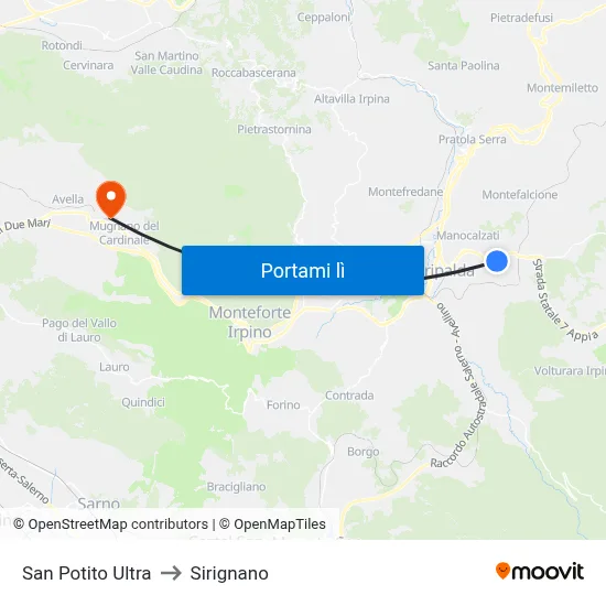 San Potito Ultra to Sirignano map
