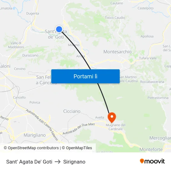 Sant' Agata De' Goti to Sirignano map