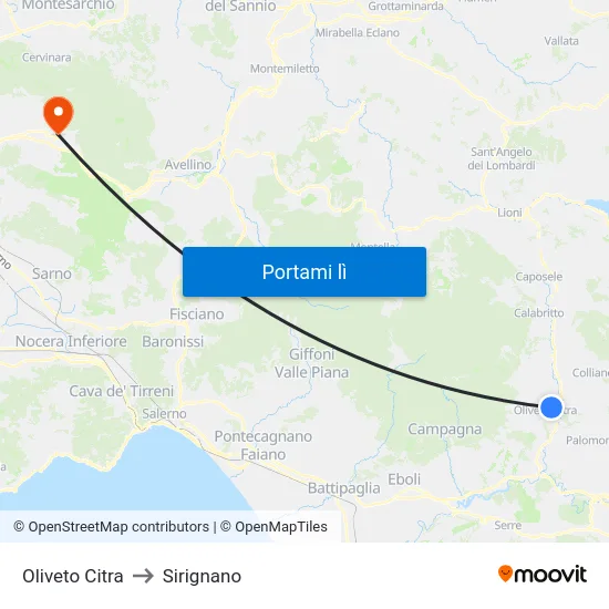 Oliveto Citra to Sirignano map