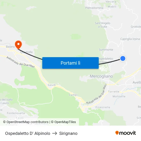 Ospedaletto D' Alpinolo to Sirignano map